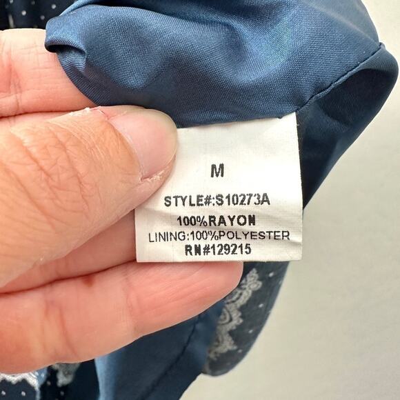 COMME TOI | Navy Polka Dot Floral Midi Skirt Cottagecore | Medium - Picture 6 of 8